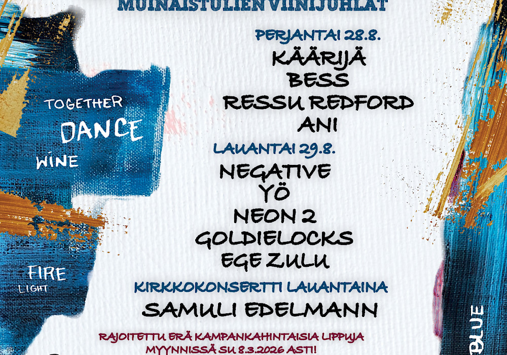 Muinaistulien viinijuhla Naantali Sunfest järjestetään elokuussa 2026!